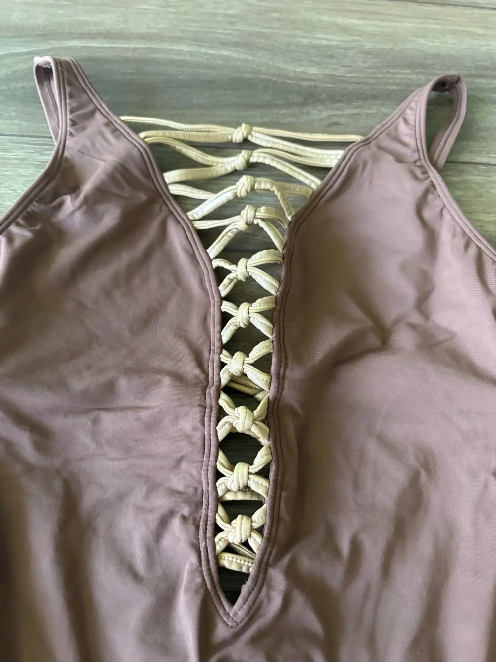 Bleu Rod Beattie Brown One-Piece Swimsuit with Gold Lace-Up Front